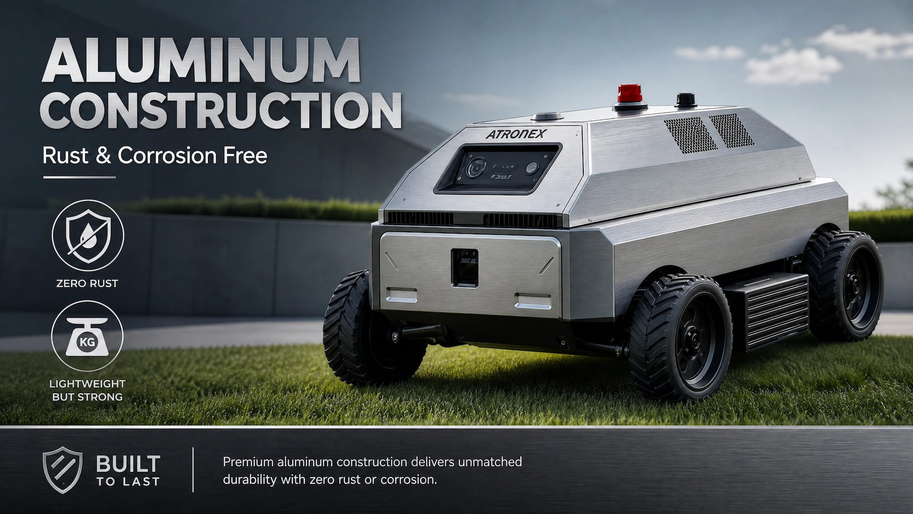 commercial robotic lawn mower Atronex with aluminum construction delivers umatched durability.
