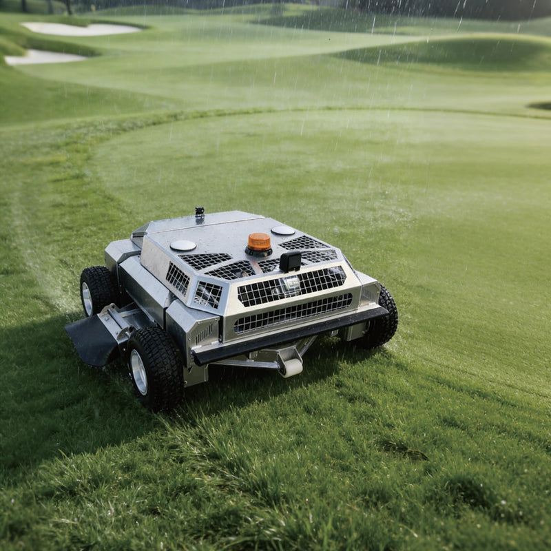 commercial robot mower Atronex in rainy weather
